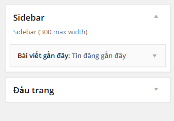 Vùng Widget vừa tạo xong đã xuất hiện trong admin để sẵn sàng cấu hình