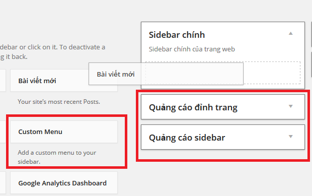 Vùng Widget và đơn vị Widget trong WordPress