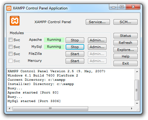 Giao diện hoạt động của Xampp